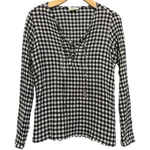 Hartford Women’s Size 1 S Black White Checkered Tie Front Shirt Blouse